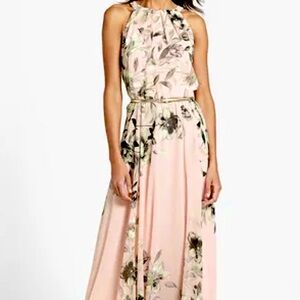 Elisa F women Chiffon sleeveless floral print maxi dress size 10 color Rose